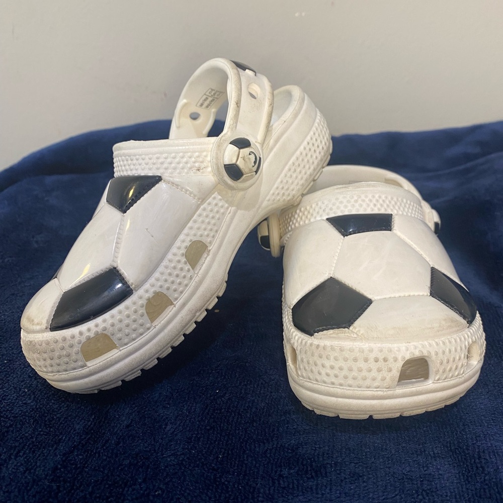 CROCS Toddler Soccer-Themed White and Black Sandals